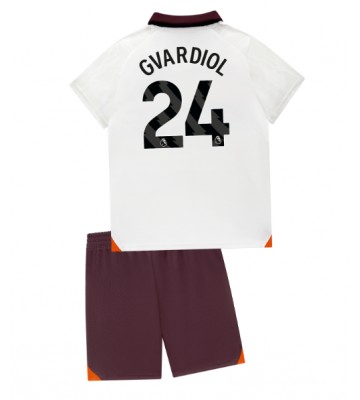 Manchester City Josko Gvardiol #24 Koszulka Wyjazdowych Dziecięca 2023-24 Krótki Rękaw (+ Krótkie spodenki)